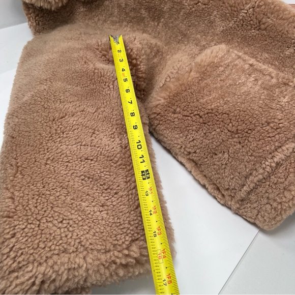 Yves Salomon Mateo Shearling Bomber Jacket Tan Size 42 US 4 100% Lamb Wool - Picture 9 of 10